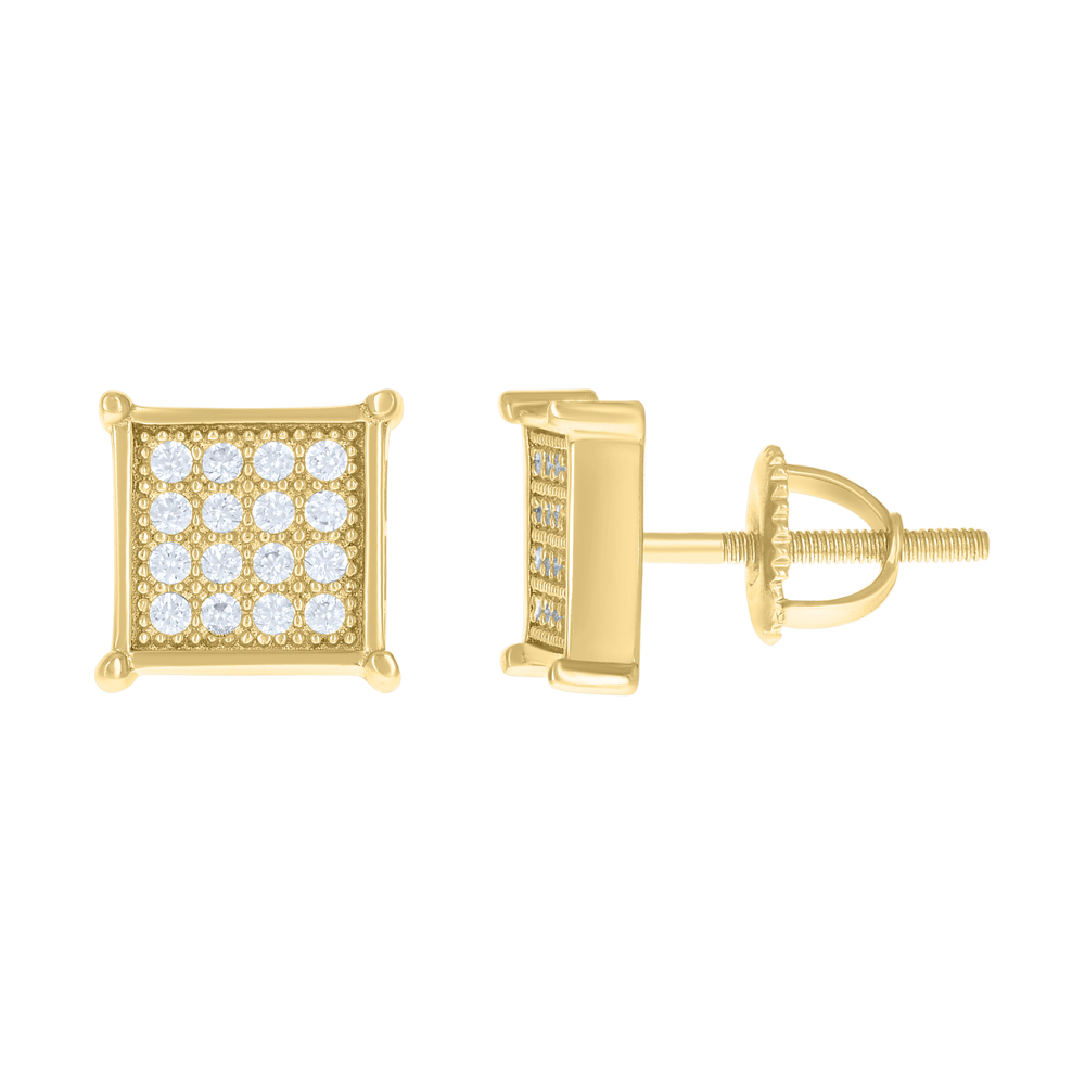 925 Sterling Silver Yellow-Tone Womens Cubic Zirconia Square Stud Earrings